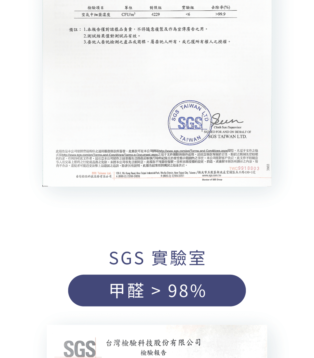 SGS檢驗:甲醛>98%去除 SGS檢驗:甲醛>98%去除