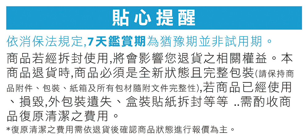 商品退貨必須是全新狀態 七天鑑賞期並非試用期